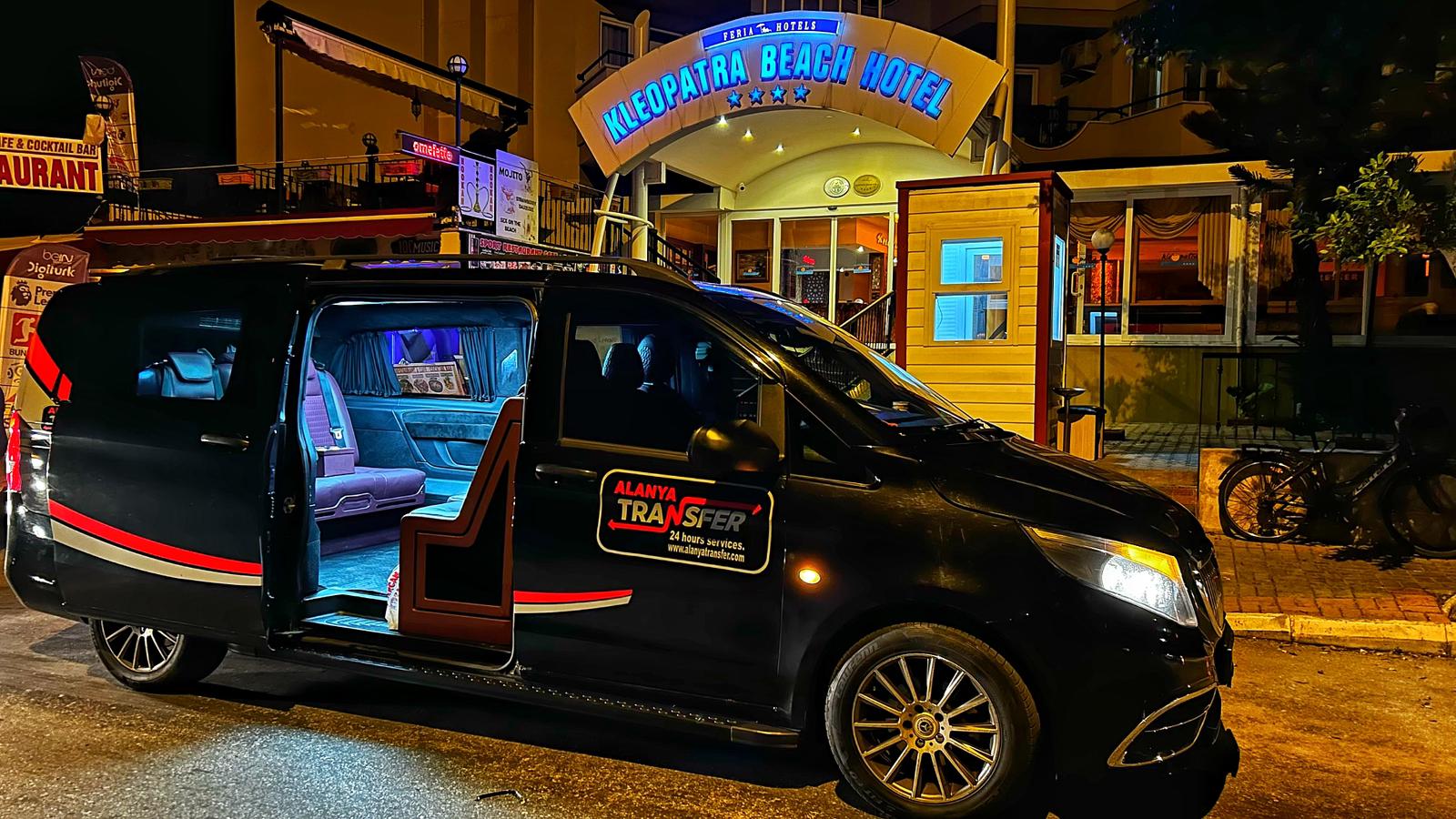 Antalya AYT Airport to Kleopatra Beach Hotel Alanya VIP Transfer Services Luxury Comfort and 724 Professional Travel with www.alanyatransfer.com
